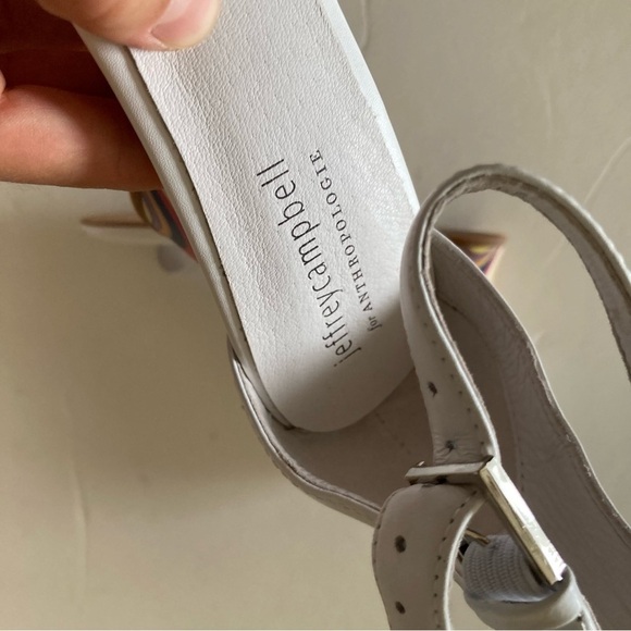 Jeffery Campbell Free People One Strap White Wooden Patterned Heels Sz 6.5 - Picture 5 of 7